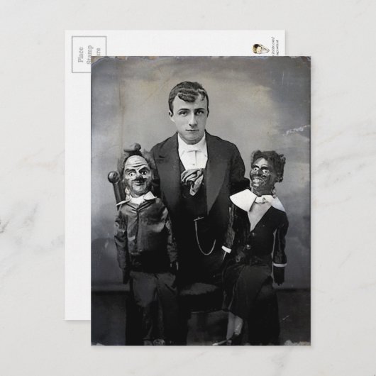 Briefkaart van oude Creepy Ventriloquist Dolls (Voorkant / Achterkant)