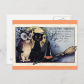 Briefkaart van Owl en Black Cat Halloween (Voorkant / Achterkant)