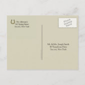 Briefkaart van paarden en jockey (Achterkant)