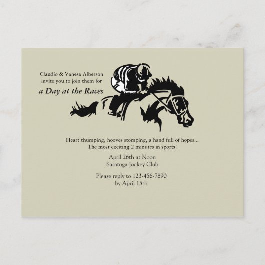 Briefkaart van paarden en jockey (Voorkant)