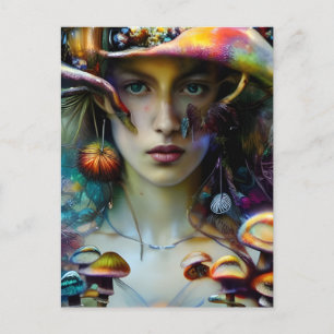 Briefkaart van paddenstoel Fantasy Woman