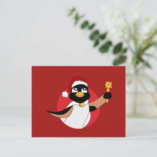 Briefkaart van pinguïn met kerstcartoon (Staand voorkant)