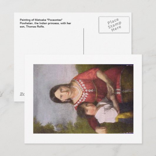 Briefkaart van Pocahontas met haar zoon. (Voorkant / Achterkant)