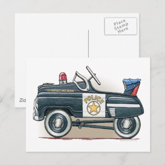 Briefkaart van politie Pedal Car Car Car (Voorkant / Achterkant)