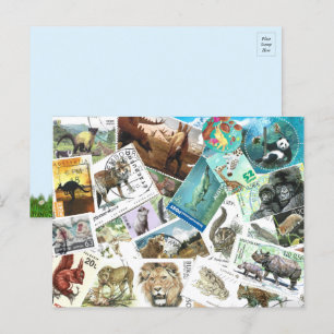 Briefkaart van postzegels voor dieren
