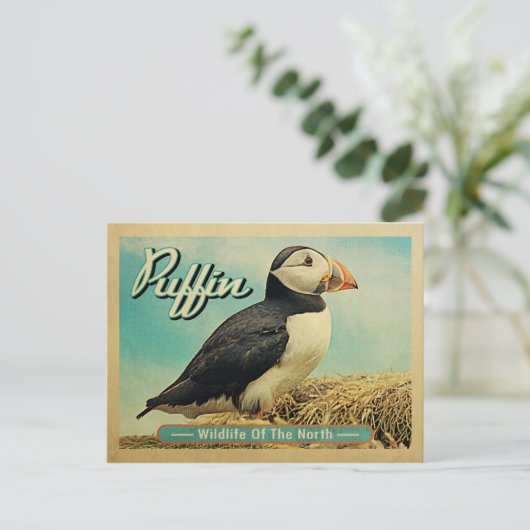 Briefkaart van Puffin Bird - Wilde dieren in het n (Staand voorkant)