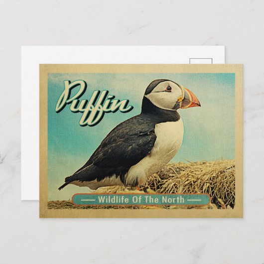 Briefkaart van Puffin Bird - Wilde dieren in het n (Voorkant / Achterkant)
