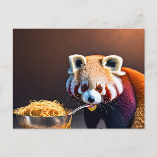 Briefkaart van Red Panda Eating Spaghetti (Voorkant)