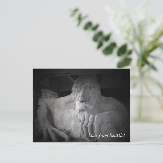Briefkaart van Seattle Fremont Troll (Staand voorkant)