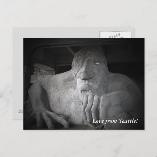 Briefkaart van Seattle Fremont Troll (Voorkant / Achterkant)