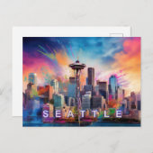 Briefkaart van Seattle - Iconische skyline (Voorkant / Achterkant)