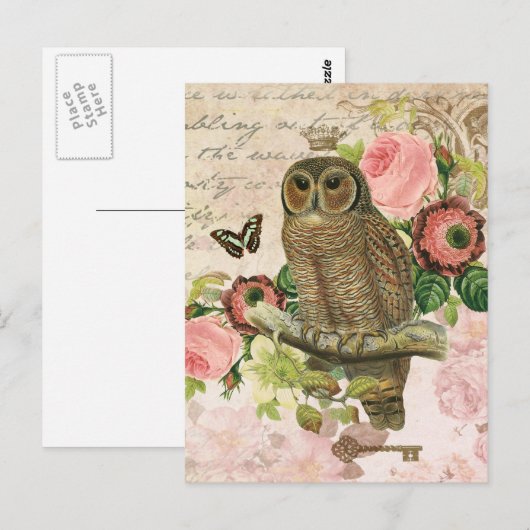  briefkaart van shabby chic owl (Voorkant / Achterkant)