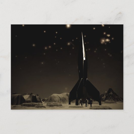 Briefkaart van Spacemen en Rocketship (Voorkant)