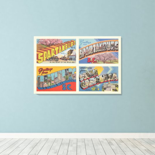  Briefkaart van Spartanburg, South Carolina Canvas Afdruk (Insitu (Houten vloer))