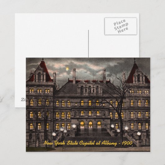 Briefkaart van State Capitol Albany (Voorkant / Achterkant)