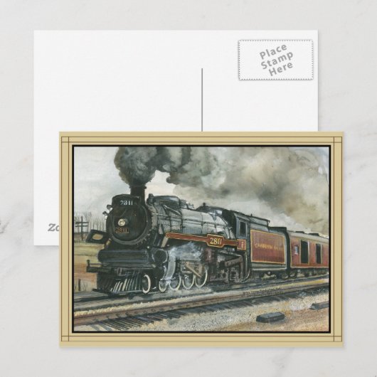 Briefkaart van trein met grens (Voorkant / Achterkant)