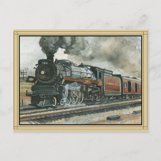 Briefkaart van trein met grens (Voorkant)