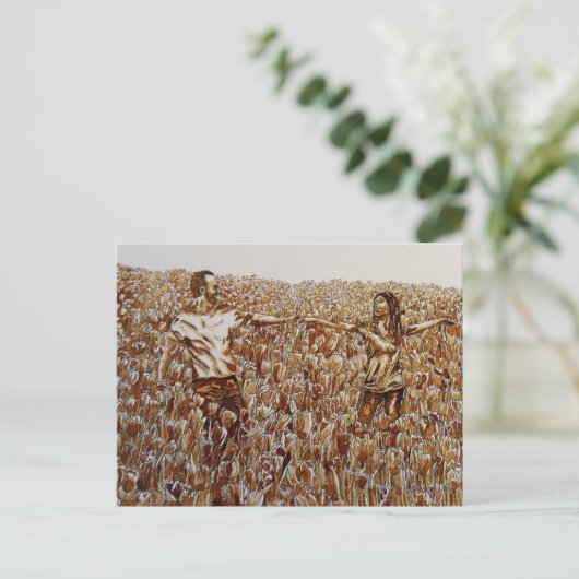 Briefkaart van tulpkoffie en inktschets (Staand voorkant)