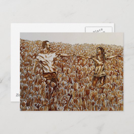 Briefkaart van tulpkoffie en inktschets (Voorkant / Achterkant)