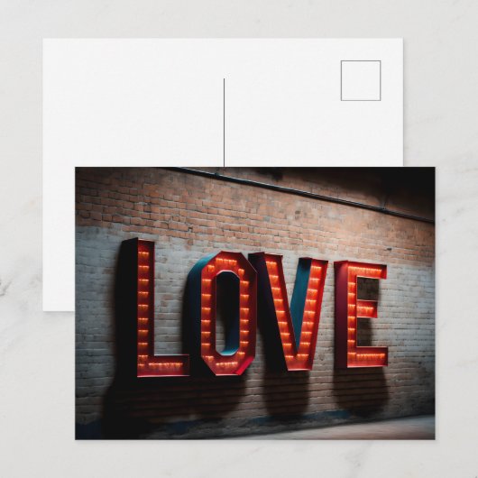 Briefkaart van uitnodiging Neon LOVE-teken (Voorkant / Achterkant)