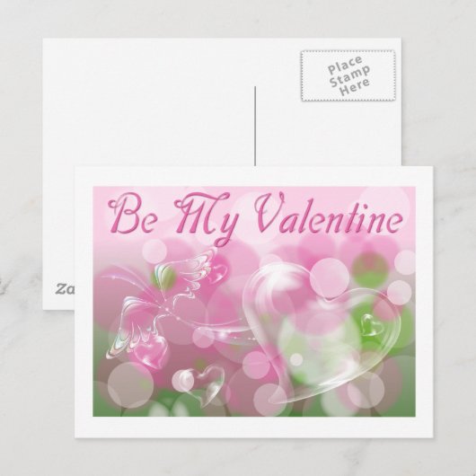 Briefkaart van Valentijn van glashart en vlindervl (Voorkant / Achterkant)