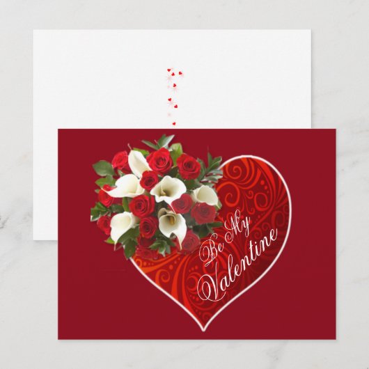 Briefkaart van Valentijn van hart en bloemen (Voorkant / Achterkant)