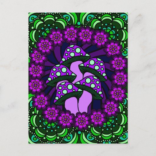 Briefkaart van vijf het Paarse Paddestoelen (Voorkant)