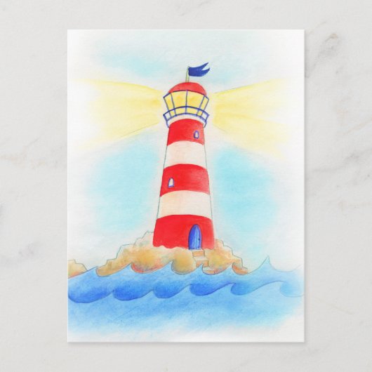 Briefkaart van vuurtoren voor witte waterverf (Voorkant)