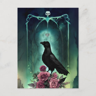 Briefkaart van Whimsical Gothic Raven Illustration