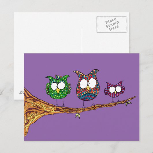 Briefkaart van Whimsical Owls (Voorkant / Achterkant)