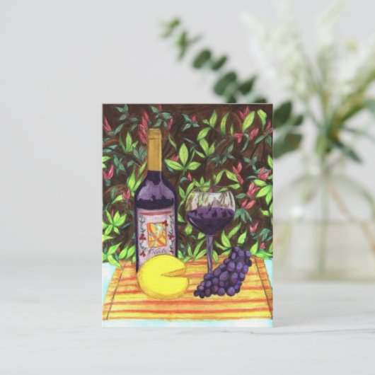 Briefkaart van wijn en kaas (Staand voorkant)
