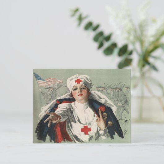 Briefkaart van WWII met American Red Cross Print (Staand voorkant)
