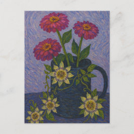 Briefkaart van zink- en passiesbloemen