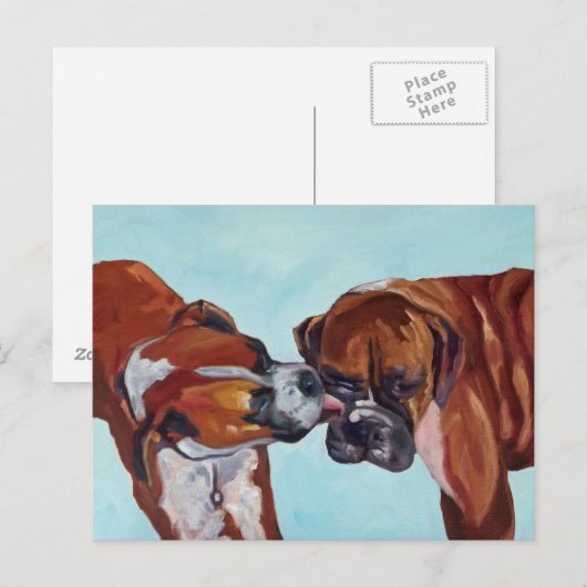 Briefkaart van zoende Boxer Dogs (Voorkant / Achterkant)