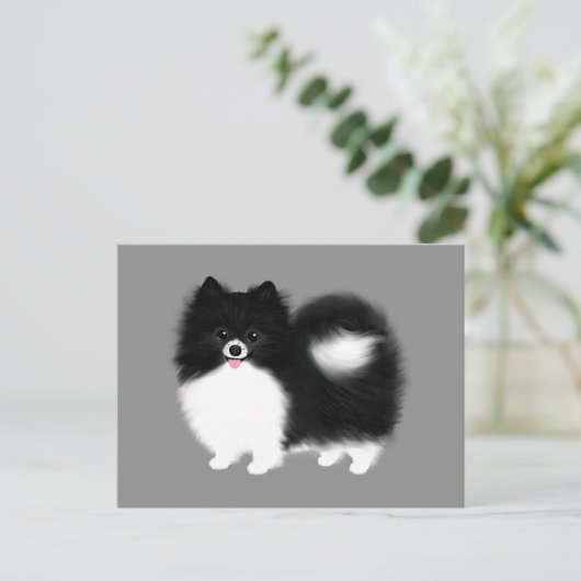 Briefkaart van zwarte en witte pommeren (Staand voorkant)