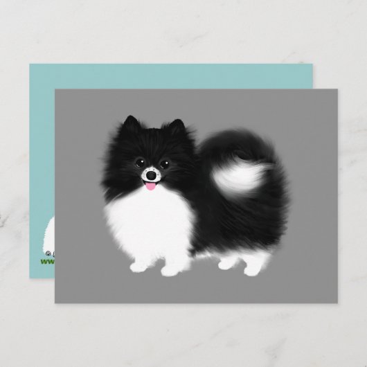 Briefkaart van zwarte en witte pommeren (Voorkant / Achterkant)