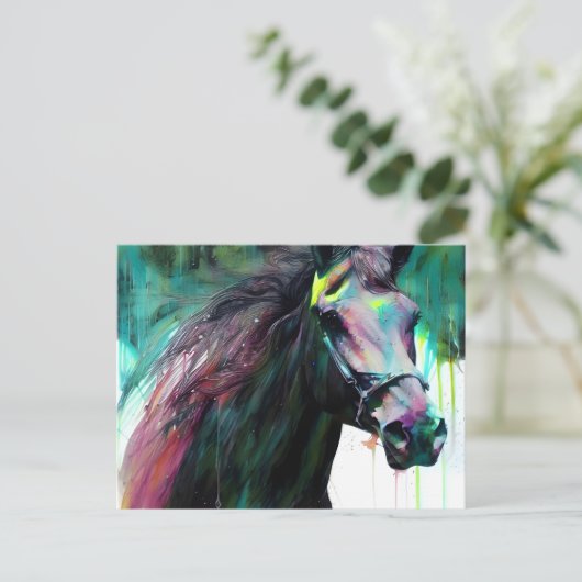 Briefkaart van zwarte paarden (Staand voorkant)