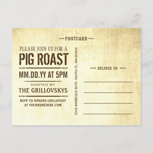 Briefkaart Varkensroast I (bruin) (Achterkant)