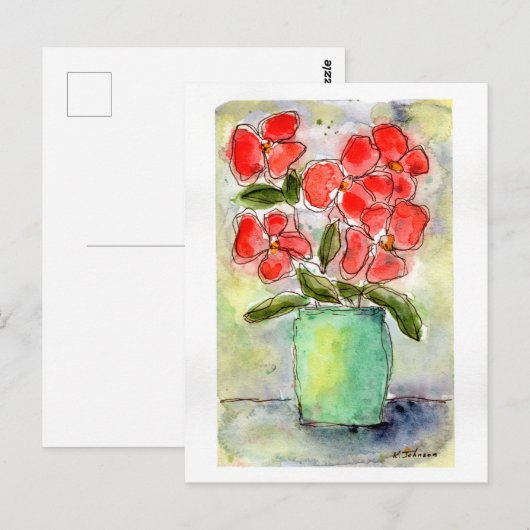 Briefkaart Vase en Flowers Waterverf (Voorkant / Achterkant)