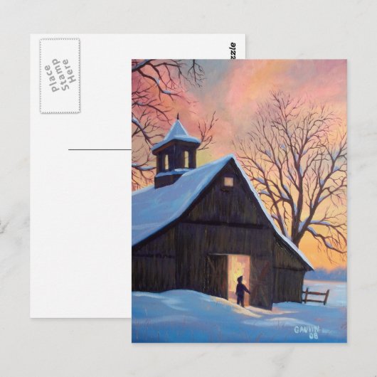 Briefkaart Vermont Snowy Barn (Voorkant / Achterkant)