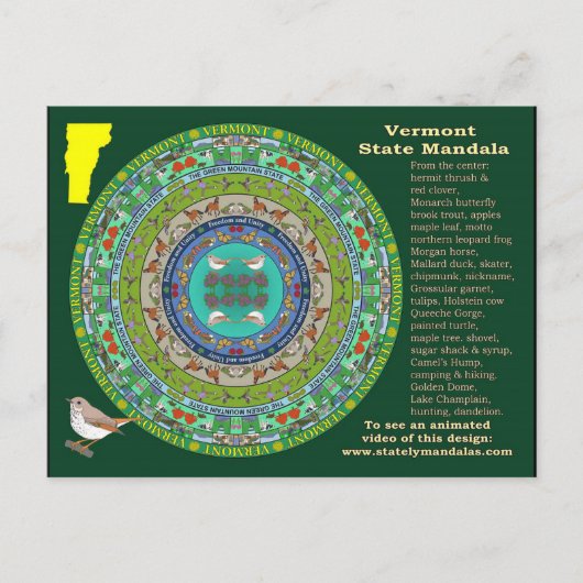Briefkaart Vermont State Mandala (Voorkant)