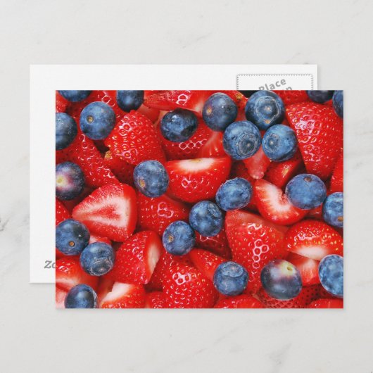 Briefkaart Verse bosbessen en aardbeien (Voorkant / Achterkant)