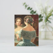 Briefkaart Victoriaans damesspiegel, papierhalfgla (Staand voorkant)