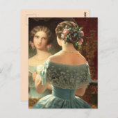 Briefkaart Victoriaans damesspiegel, papierhalfgla (Voorkant / Achterkant)