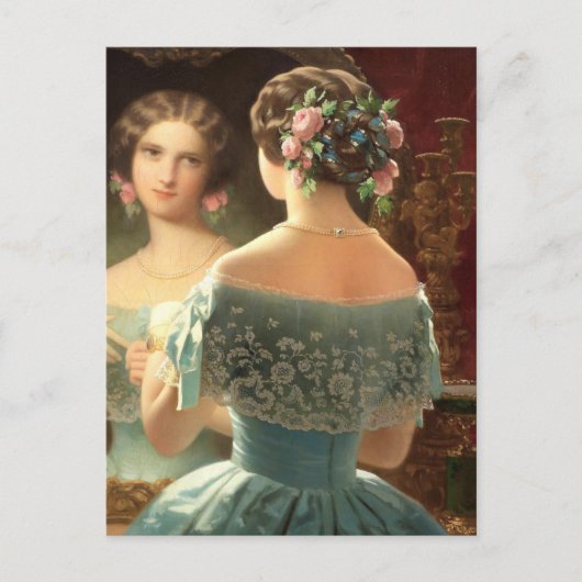 Briefkaart Victoriaans damesspiegel, papierhalfgla (Voorkant)