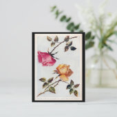 Briefkaart Victoriaans roze en gele rozen (Staand voorkant)