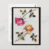 Briefkaart Victoriaans roze en gele rozen (Voorkant / Achterkant)