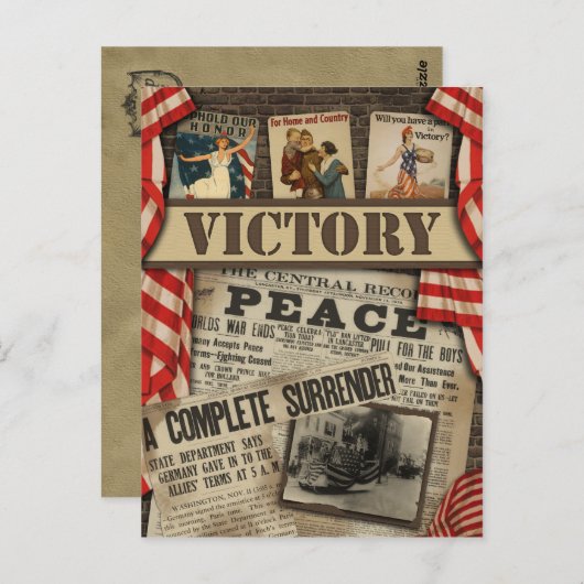  Briefkaart "Victory" WWI-scrapbook (Voorkant / Achterkant)
