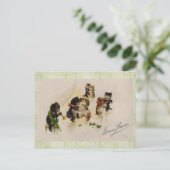 Briefkaart-Vintage Kerstkatten Honden Dansen Feestdagenkaart (Staand voorkant)