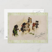 Briefkaart-Vintage Kerstkatten Honden Dansen Feestdagenkaart (Voorkant / Achterkant)